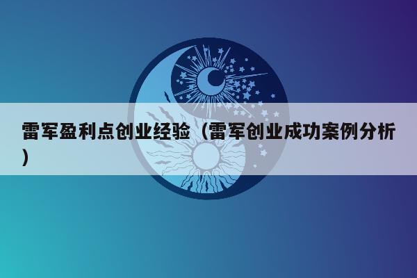 雷军盈利点创业经验（雷军创业成功案例分析）